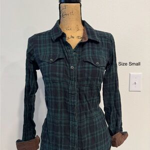 Plaid Button-Up Shirt - Green and Brown